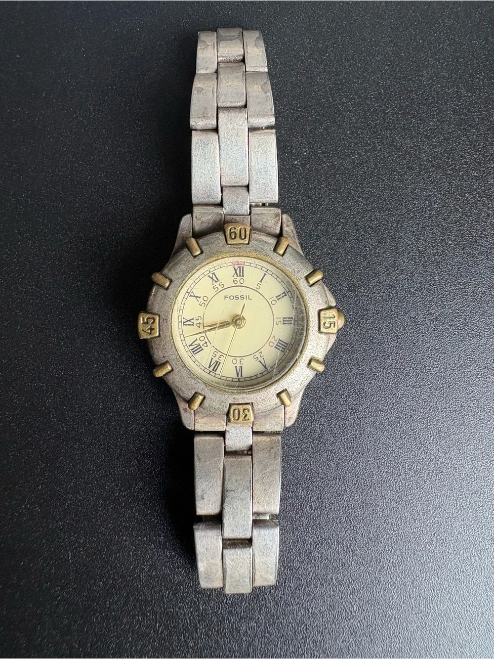 Fossil Two-Tone Silver and Gold Accent Round Dial Watch